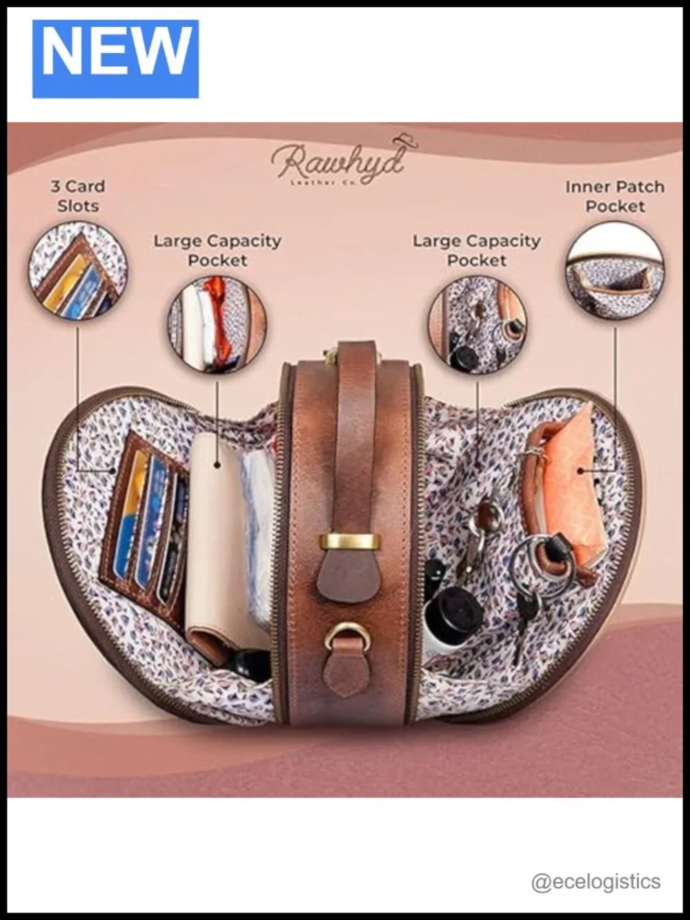 Hand-Stitched Full-Grain Leather Sunflower Crossbody Bag with Convertible Strap